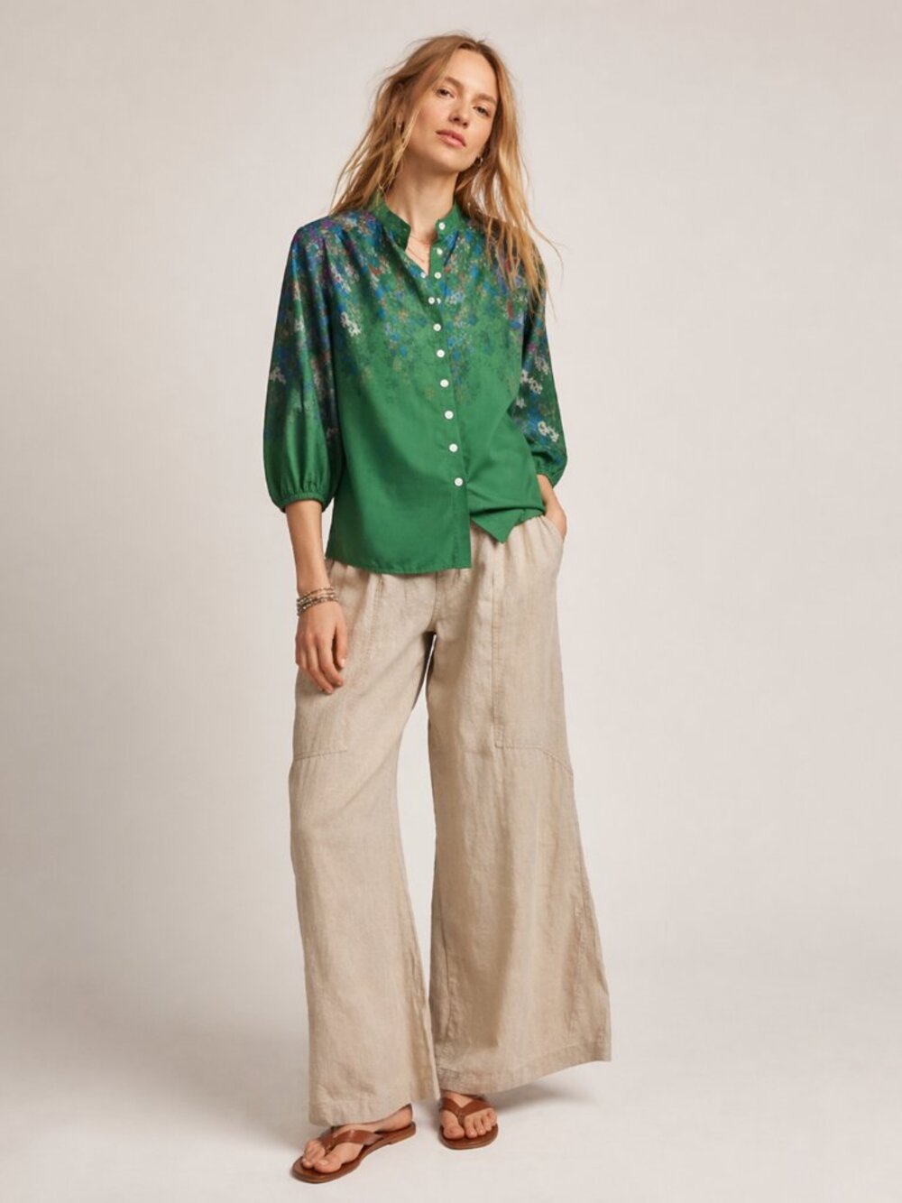 MISSLOOK Women’s Green Floral Boho Blouse 3/4 Sleeve Size S - Picture 12 of 14